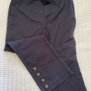 Size 4, navy business casual pants. Ankle flare, button detail.